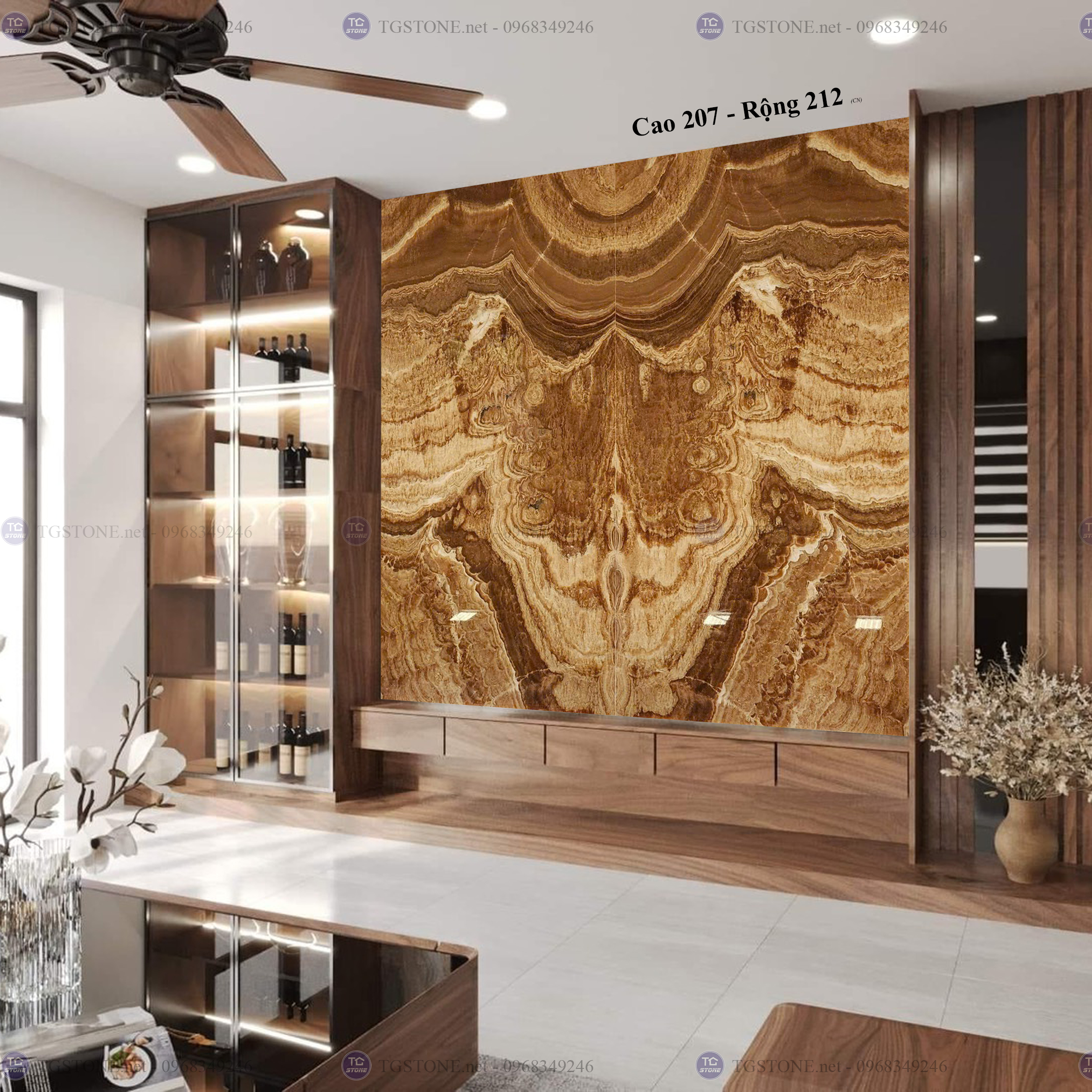 Tranh Đá Đối Xứng Tự Nhiên Xuyên Sáng Onyx 155