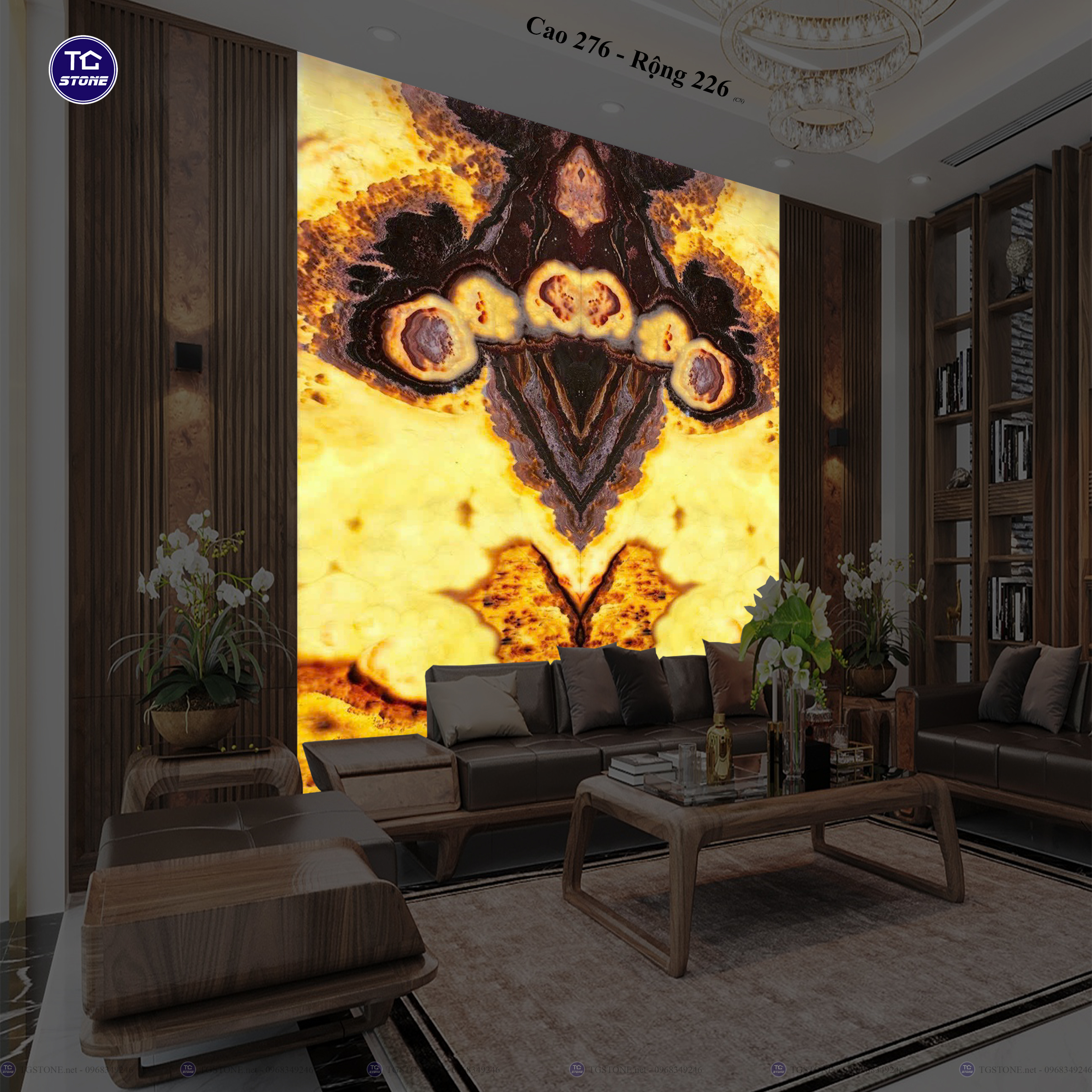 Tranh Đá Đối Xứng Tự Nhiên Xuyên Sáng Onyx 219