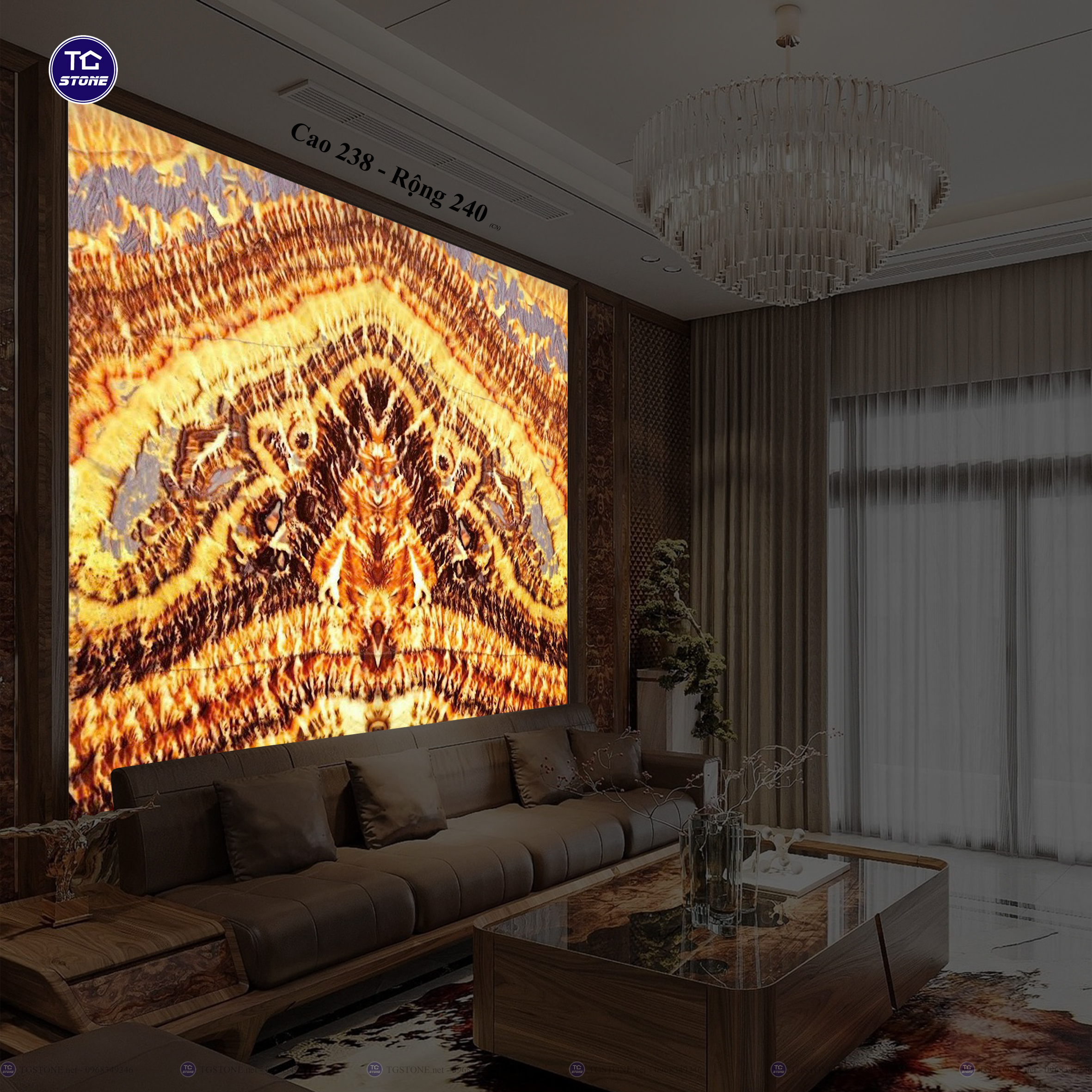 Tranh Đá Đối Xứng Tự Nhiên Xuyên Sáng Onyx 230