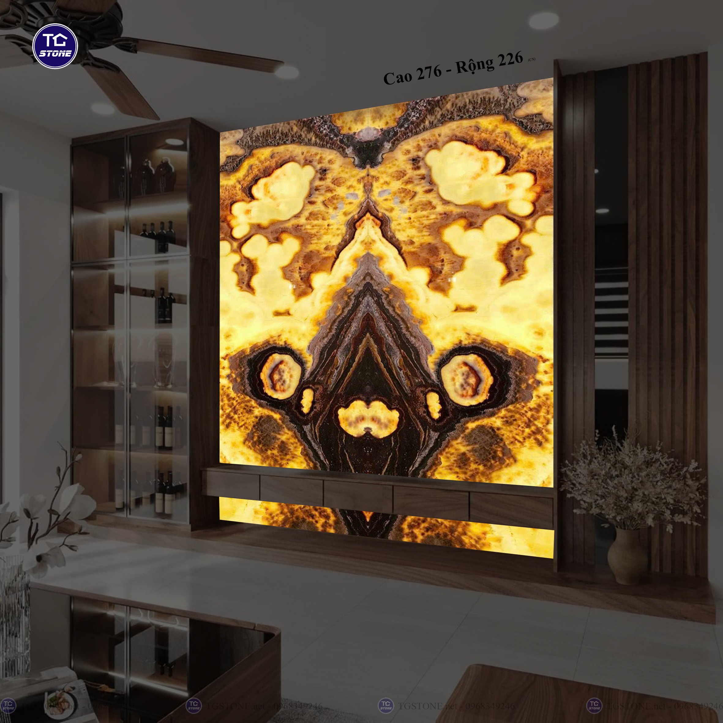 Tranh Đá Đối Xứng Tự Nhiên Xuyên Sáng Onyx 246