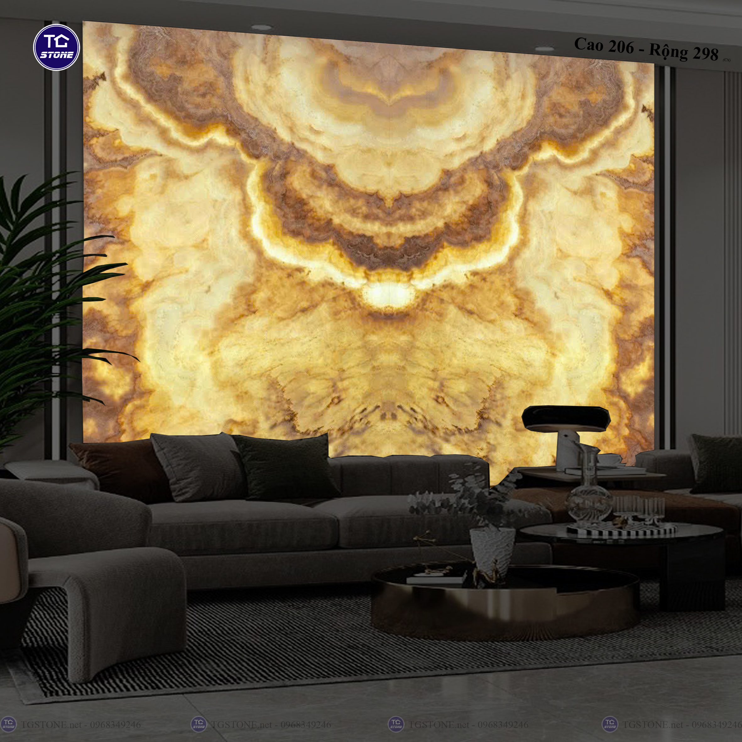 Tranh Đá Đối Xứng Tự Nhiên Xuyên Sáng Onyx 263