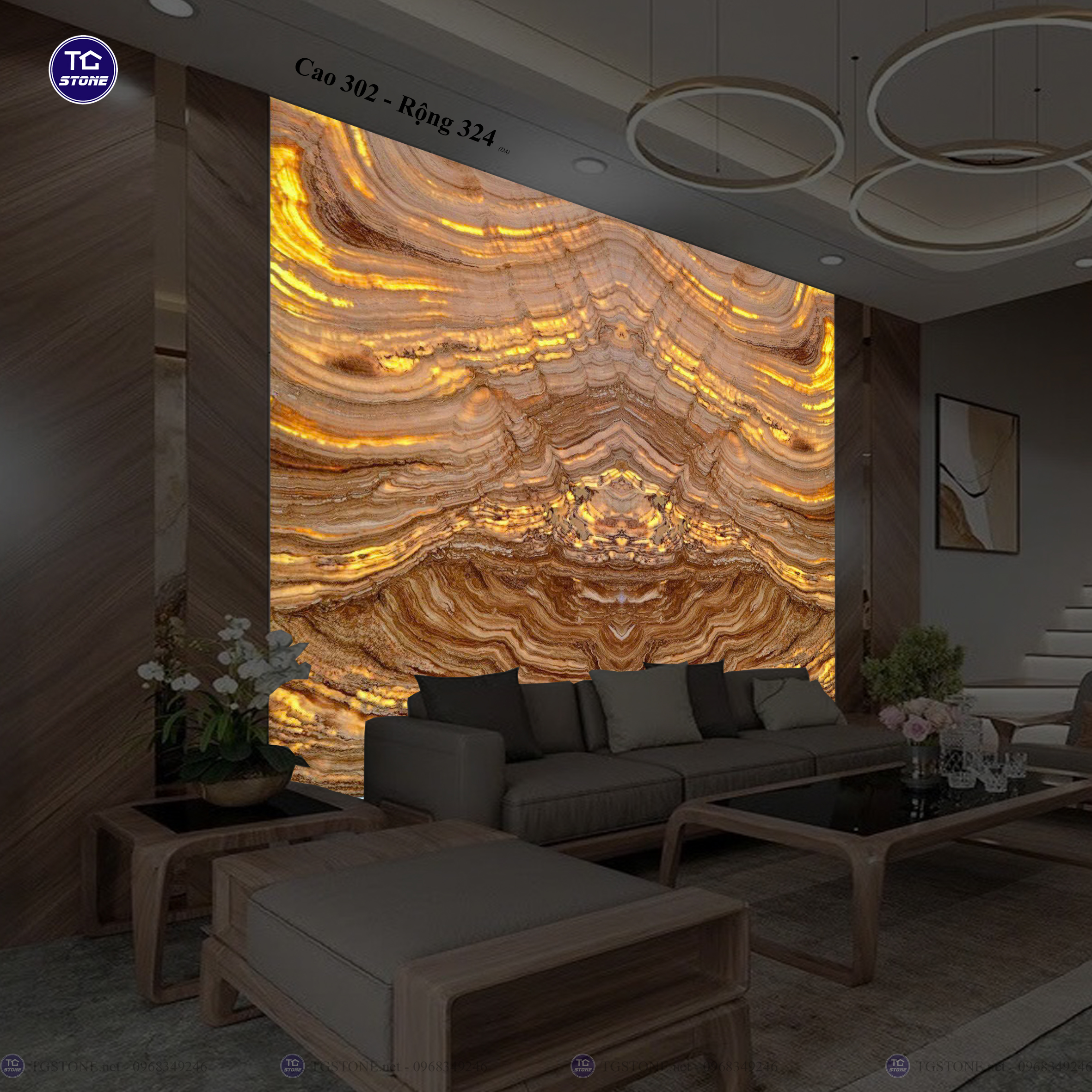 Tranh Đá Đối Xứng Tự Nhiên Xuyên Sáng Onyx 314