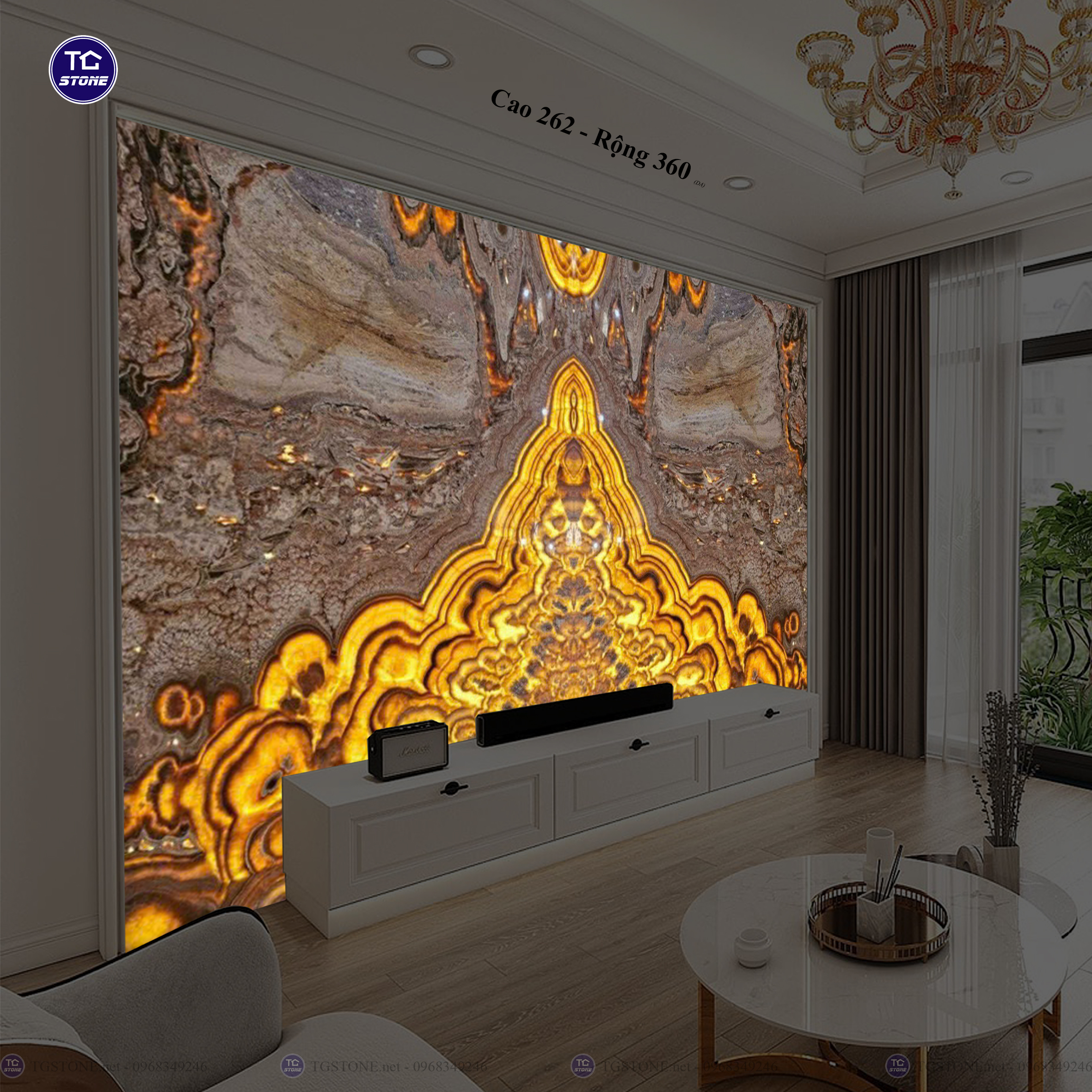 Tranh Đá Đối Xứng Tự Nhiên Xuyên Sáng Onyx 322