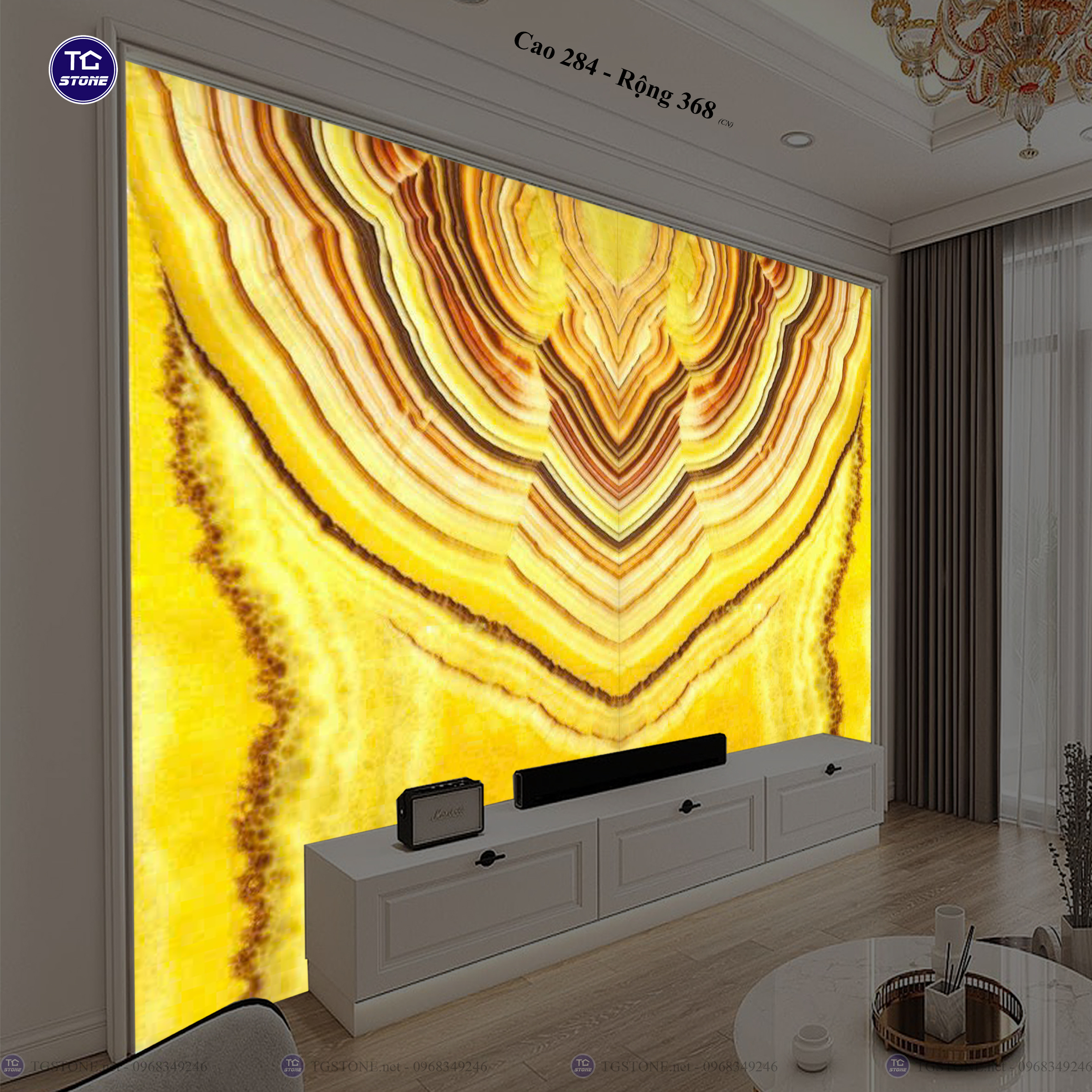 Tranh Đá Đối Xứng Tự Nhiên Xuyên Sáng Onyx 437