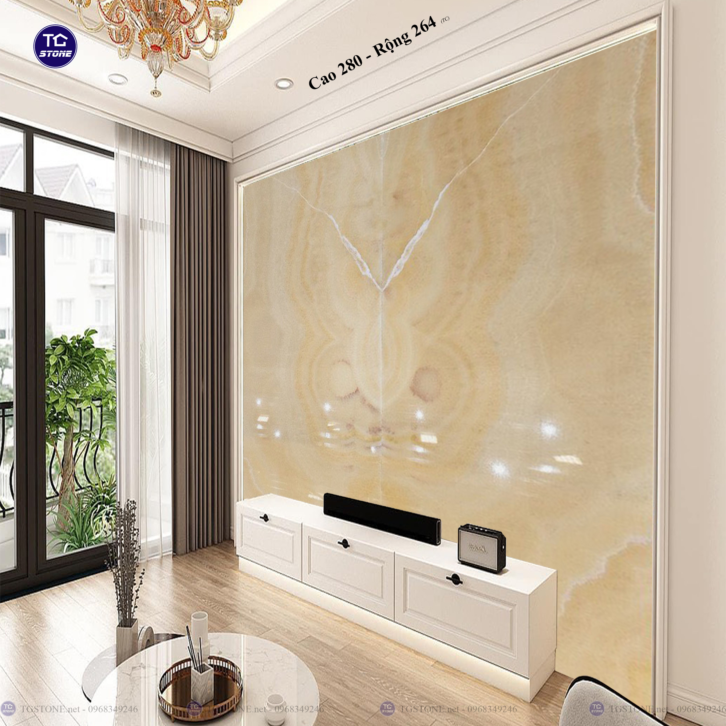 Tranh Đá Đối Xứng Tự Nhiên Xuyên Sáng Onyx 495